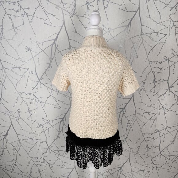 Manoush Ivory Wool Blend Turtleneck Lace Hem Sweater Dress - Picture 5 of 8